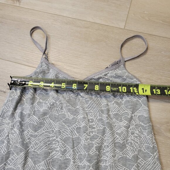 Vtg Victoria Secret PINK Gray All Over Heart Print Cover Up Sleep Tank Sz XS - Picture 8 of 9